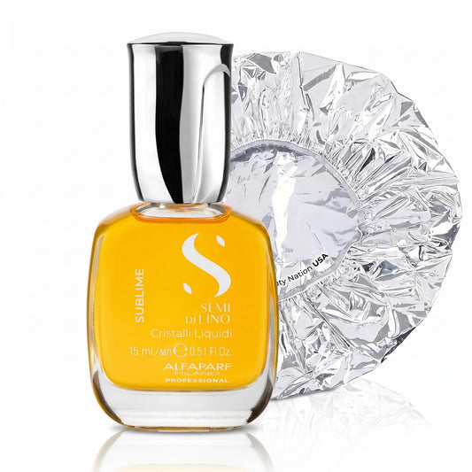 Alfaparf Sublime Cristalli Liquidi Hair oil serum Bundle with Beauty Nation treatment cap, sulfate free and vegan formula, Hair heat protectant 15ML Beauty & Personal Care Beauty Nation USA