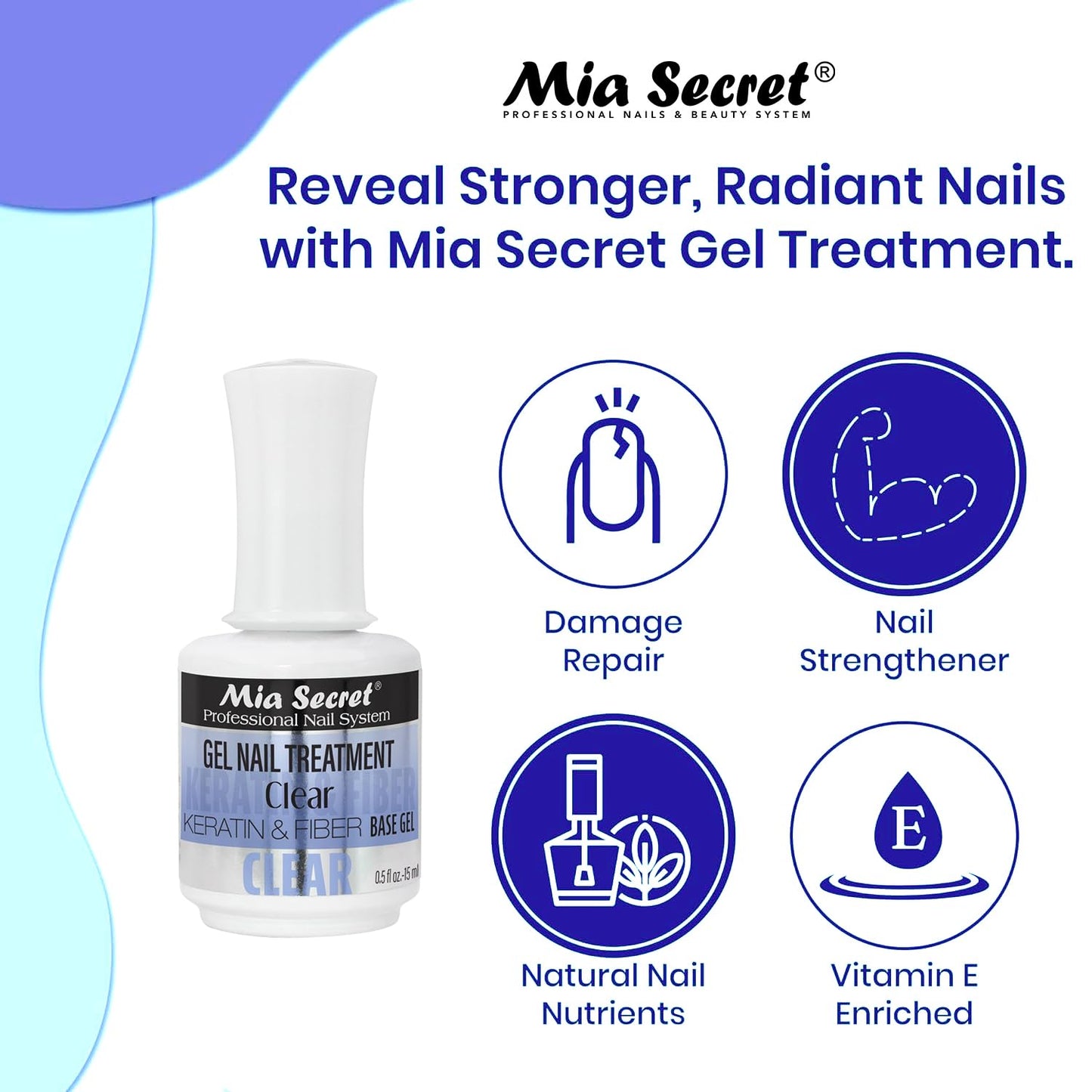 Mia Secret Gel Nail Treatment CLEAR KERATIN Base & Top Gel 15ml - Nail Repair and Strengthening for Nails (Clear) Beauty & Personal Care Mia Secret