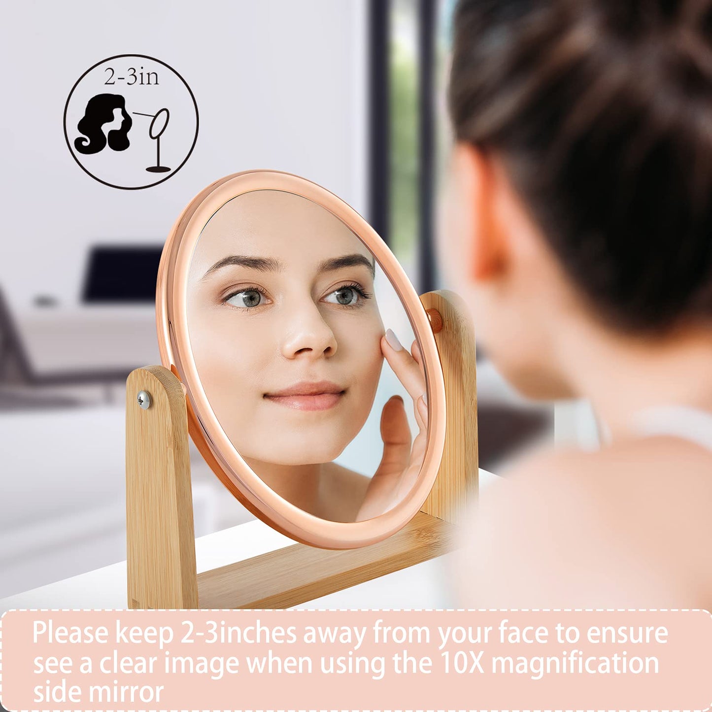 YEAKE Double Sided 10X Magnifying Makeup Mirror with Bamboo Stand,Small Desk Table Mirror with 360° Rotation,Standing Portable Cosmetic Mirror,Good Beauty & Personal Care YEAKE