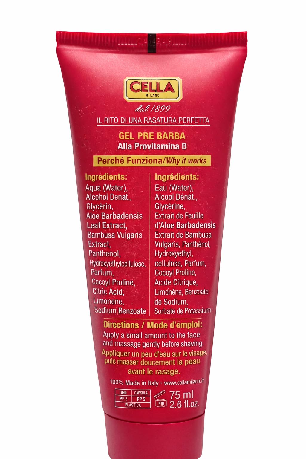 Cella Milano Conditioning Pre?Shave Gel - Italian Skin?Protecting Wet Shave Primer with Provitamin B & Panthenol, 2.6 oz, Glides Razor for Smooth Beauty and Personal Care Cella