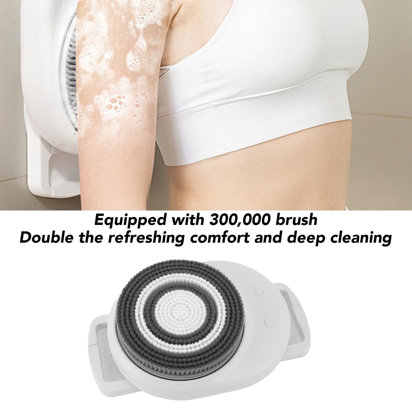 OPPWONG Wall Mounted Body Brush, IPX7 Handsfree Exfoliating Brush, Adjustable Height Shower with 3 Heads, 2600mAh Battery Body, Ideal for Shower Bath Beauty and Personal Care OPPWONG
