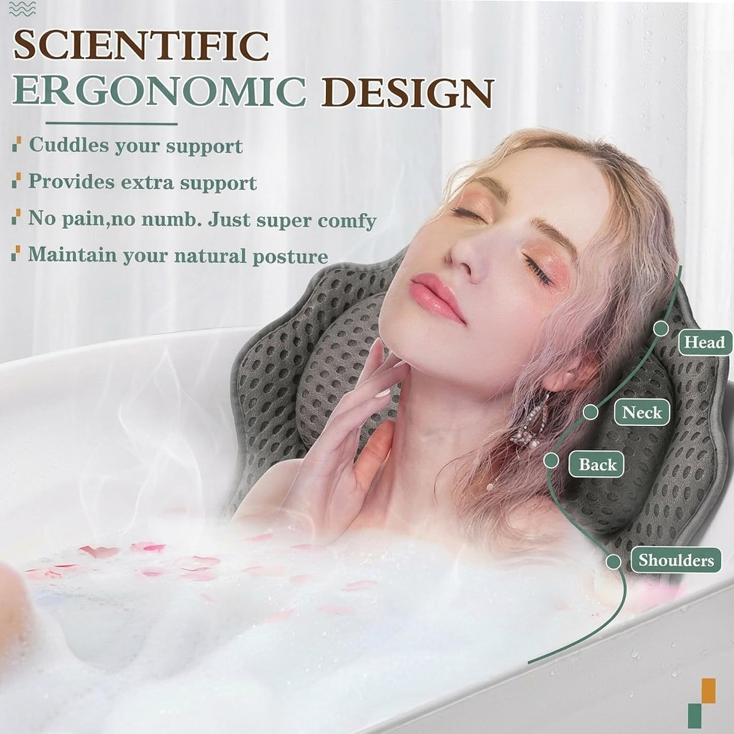 Bath Pillow RUVINCE Ergonomic Luxury Bathtub Pillow with Head,Neck, Shoulder and Back Support, 4D Bath Pillows for tub with 6 Powerful Suction Cups Beauty and Personal Care RUVINCE