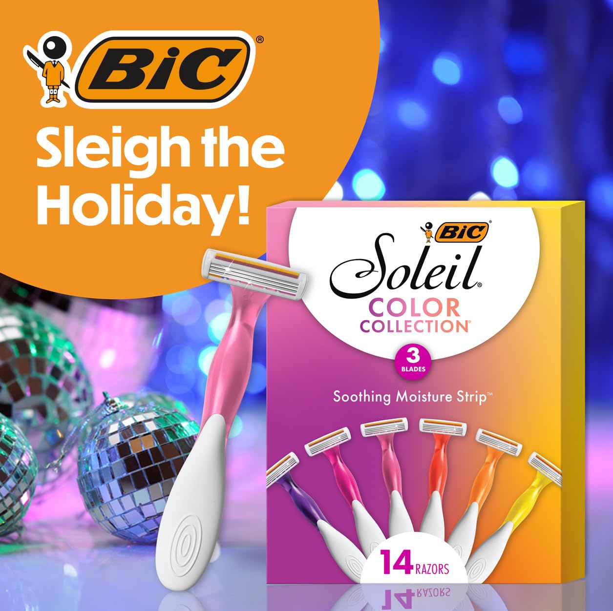 BIC Soleil 3 Colors Women's Disposable with 3 Blade Razors, Aloe Vera and Vitamin E Lubricating Strip for Enhanced Glide, 14-Pack, Stocking Stuffers Beauty & Personal Care BIC