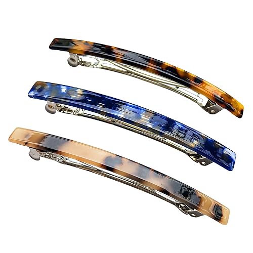 HYFEEL Long French Barrettes for Women Simple Classic Acrylic Resin Hair Clips Tortoise Shell Skinny Large 4 inch No-slip Grip Automatic Clasp Clamp Beauty & Personal Care HYFEEL