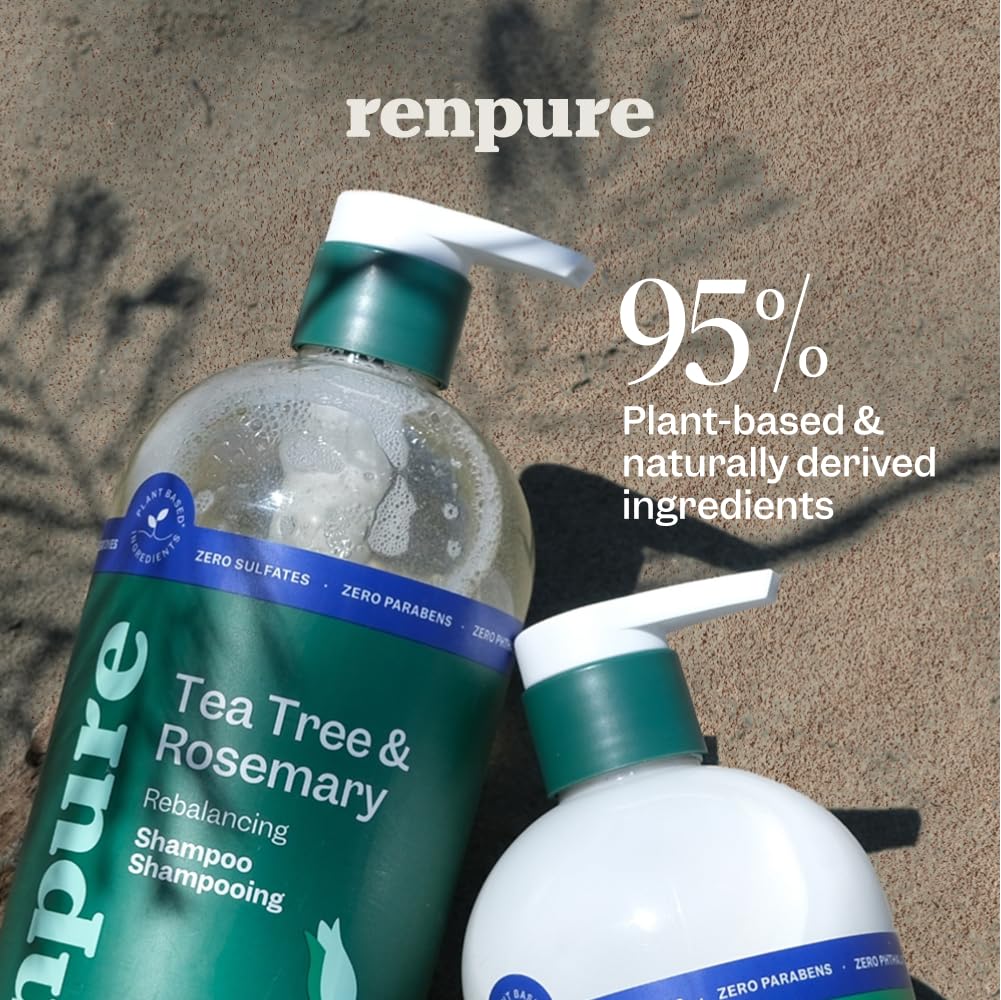 Renpure Tea Tree & Rosemary Shampoo and Conditioner Set, Plant Based - Refreshes & Rebalances Hair and Scalp - For Oily/Normal Hair - Tea Tree Leaf Beauty & Personal Care RENPURE