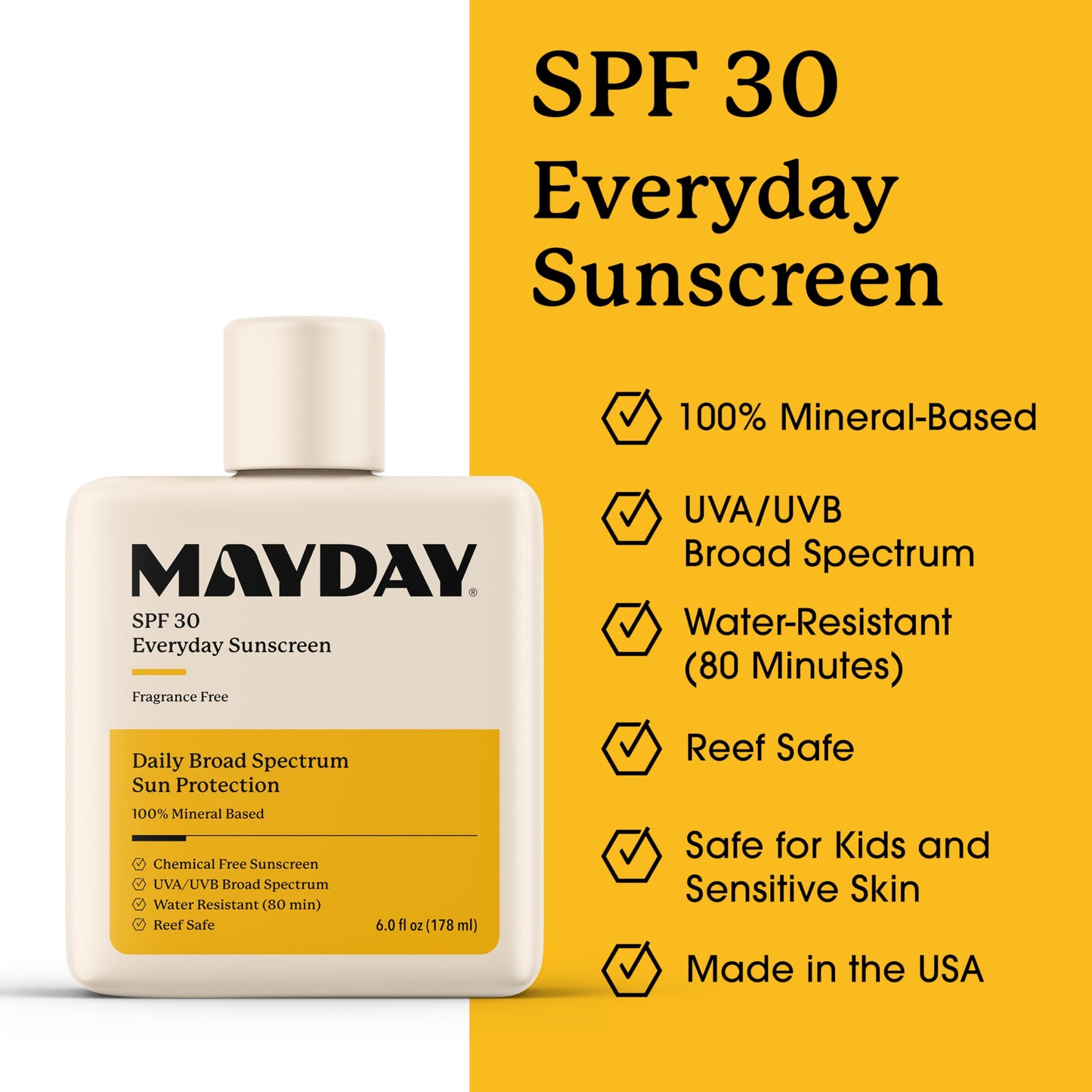 MAYDAY SPF 30 Everyday Sunscreen - Chemical-Free, Fragrance-Free, Water-Resistant Broad Spectrum Protection for Face & Body - Suitable for All Skin Beauty & Personal Care MAYDAY