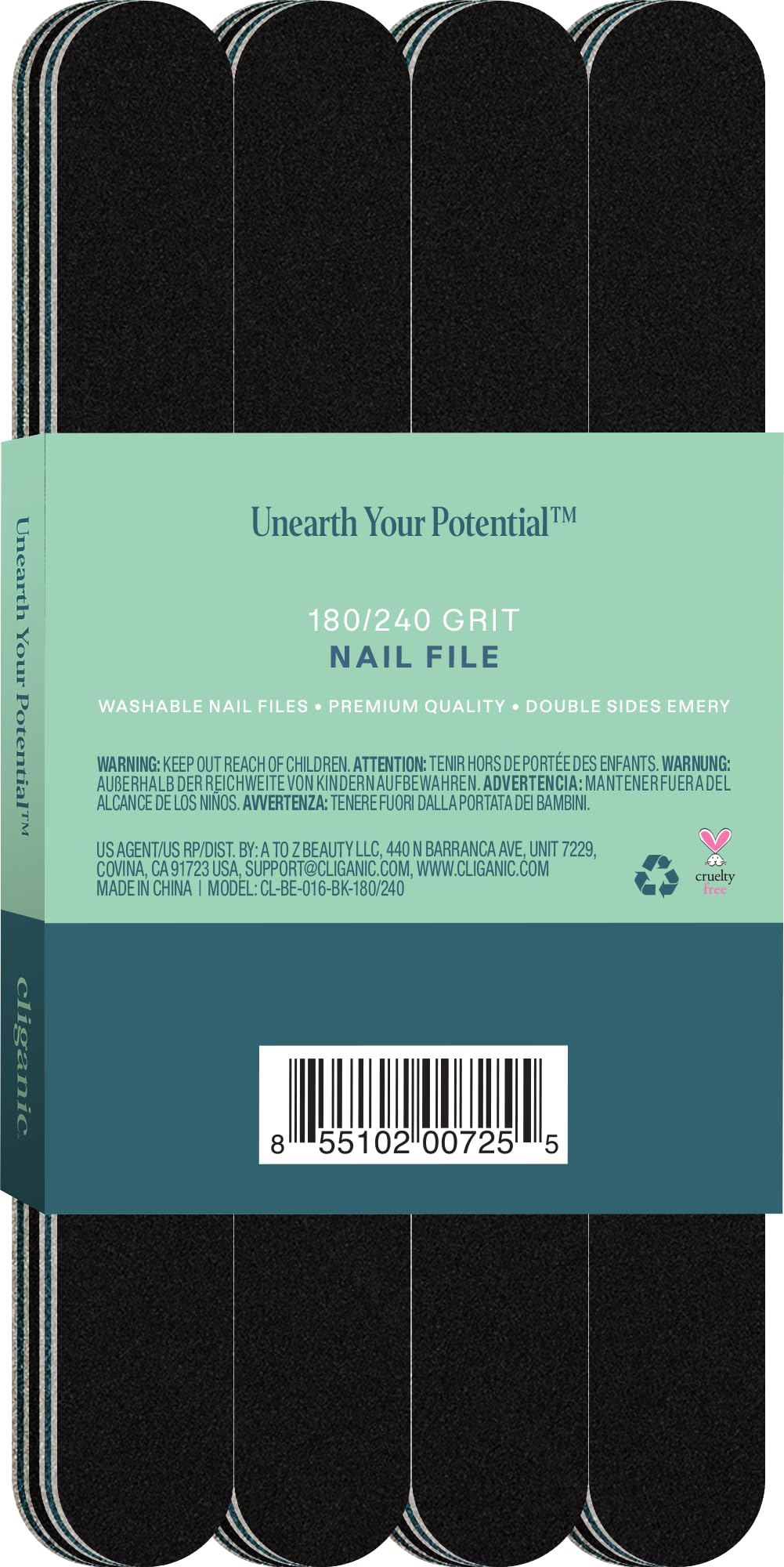 Cliganic 12 Pack Nail File Set: 180/240 Grit | Professional Emery Boards for Natural, Gel & Acrylic Nails | Washable Double Sided Kit | Cliganic 90 Beauty & Personal Care Cliganic