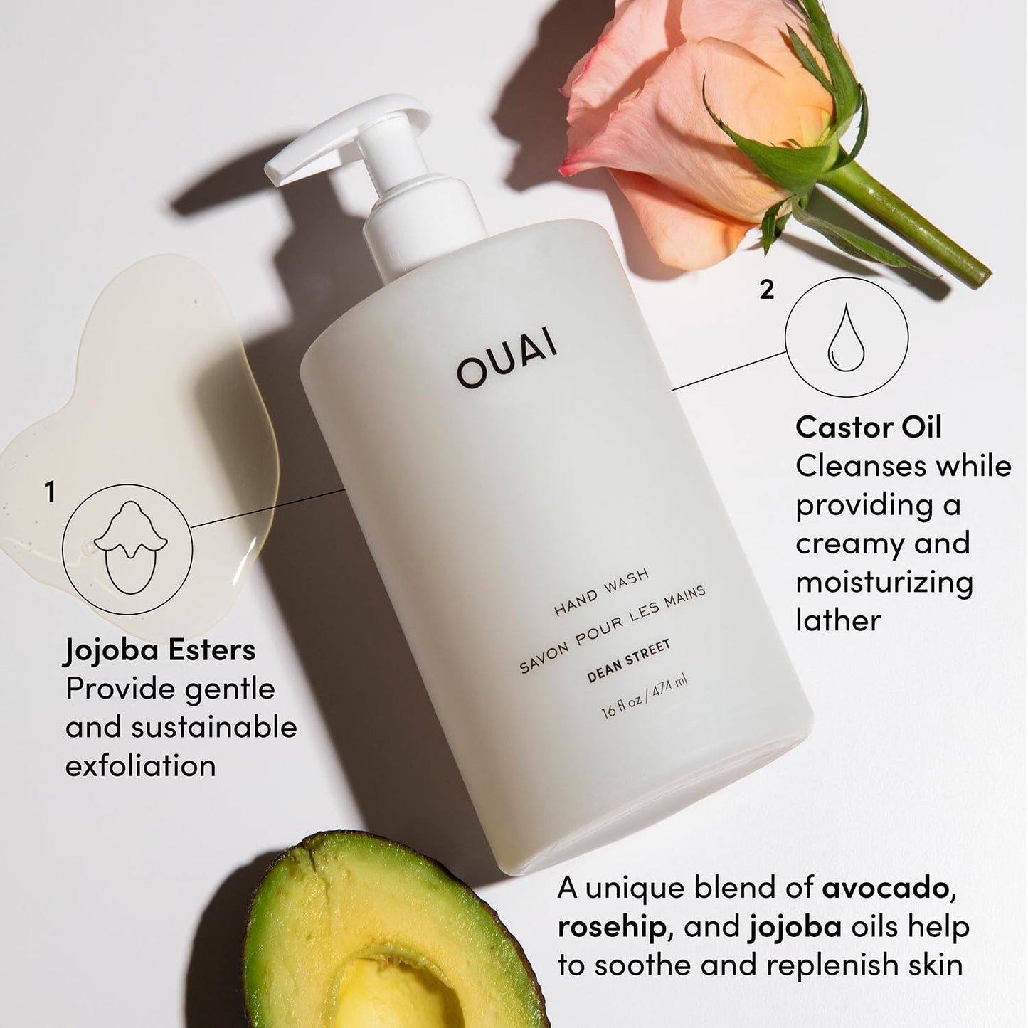 OUAI Hand Wash and Hand Lotion Set, Dean Street Scent - Moisturizes and Exfoliates with Daily Use - Made with Jojoba Esters, Avocado & Rosehip Oils Beauty & Personal Care OUAI
