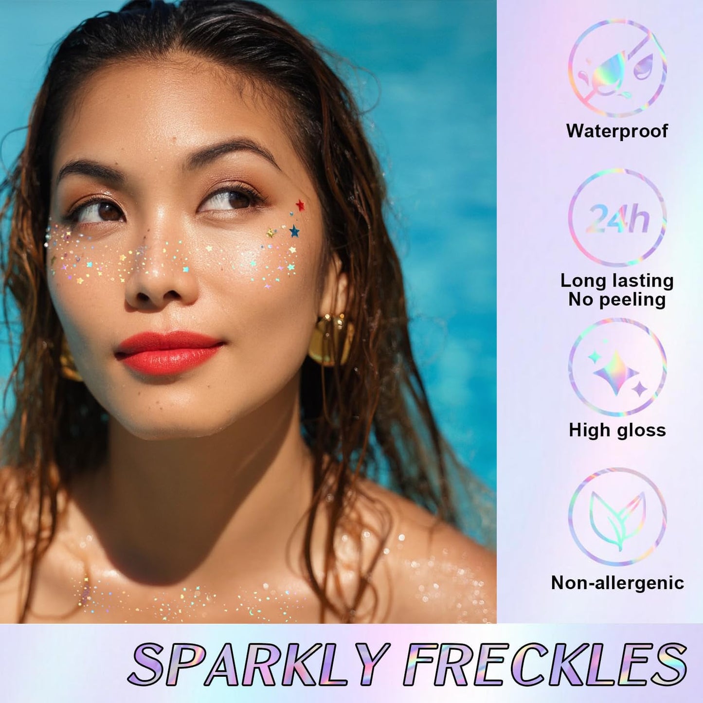 Glitter Freckles, Holographic Face and Body Glitter Tattoo Sparkle for Women Gold Glow Cosmetic Star Makeup Accessories for Festival Rave Beauty & Personal Care Anmubag