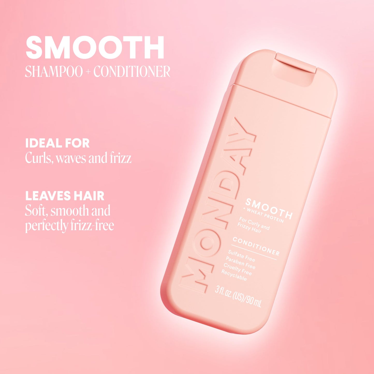 MONDAY Haircare SMOOTH Shampoo + Conditioner with Wheat Protein & Avocado Oil for Frizz-Prone Hair 90 mL (Dual Set) Beauty & Personal Care MONDAY HAIRCARE