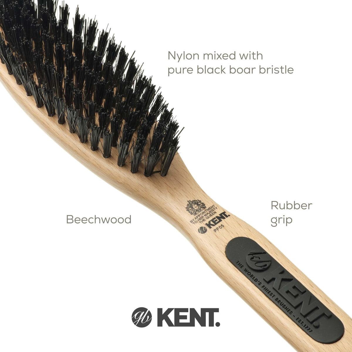 Kent PF05 Narrow Oval Hair Brush, Pure Boar Bristle and Wood for Shaping, Straightening and Grooming Brush for Revitalizing Short to Medium Length