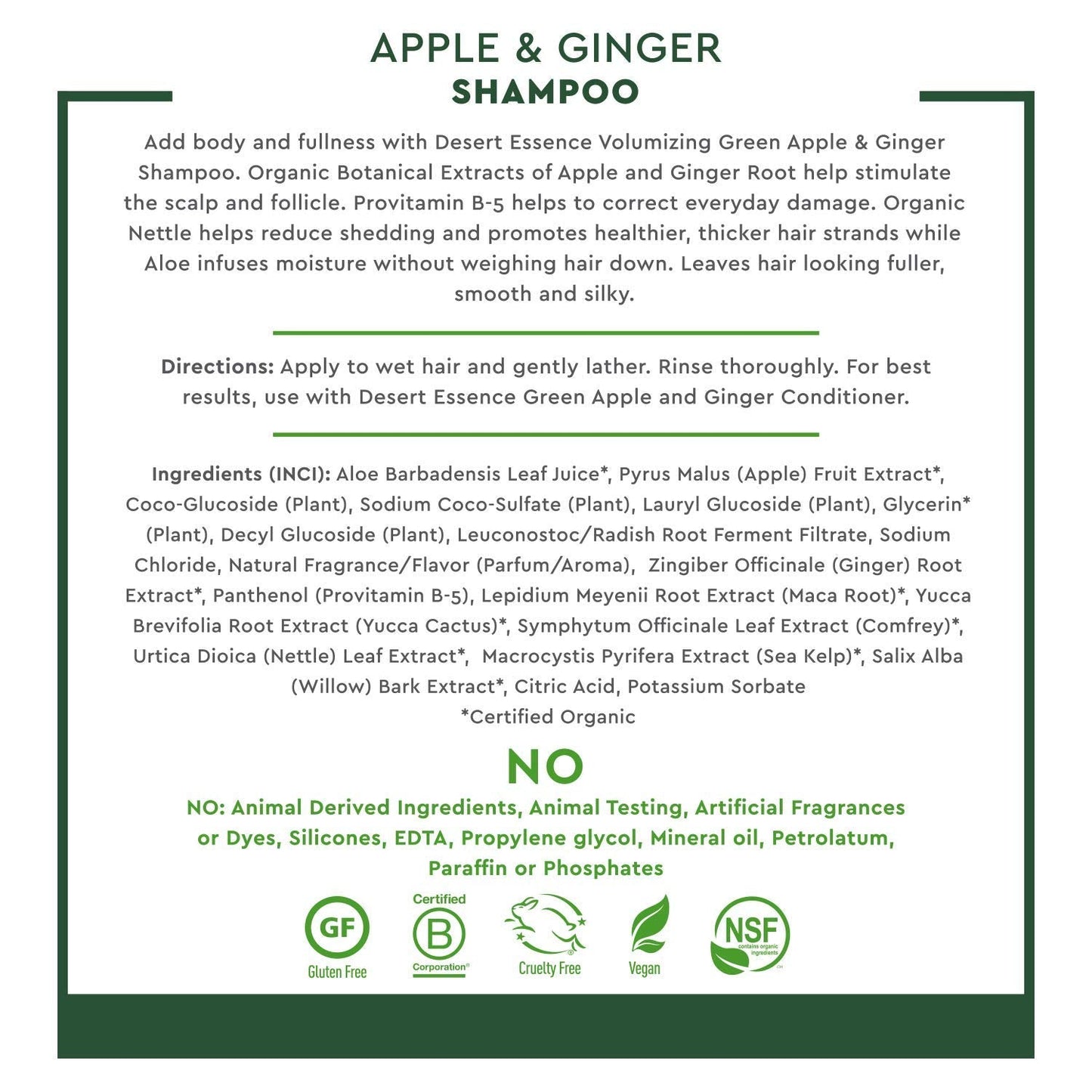 Desert Essence Green Apple & Ginger Shampoo & Conditioner Bundle - 8 Fl Ounce - Volume For Fine Hair - Natural - Deep Moisturizing - Antioxidants Beauty & Personal Care Desert Essence