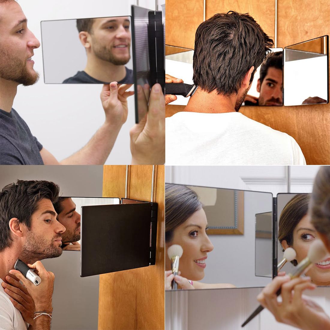 HIEEY 3 Way Mirror for Hair Cutting,360 Trifold Mirror with Height Adjustable Telescoping Hooks,and 5X Magnification,for Makeup, Hair Styling Beauty & Personal Care HIEEY