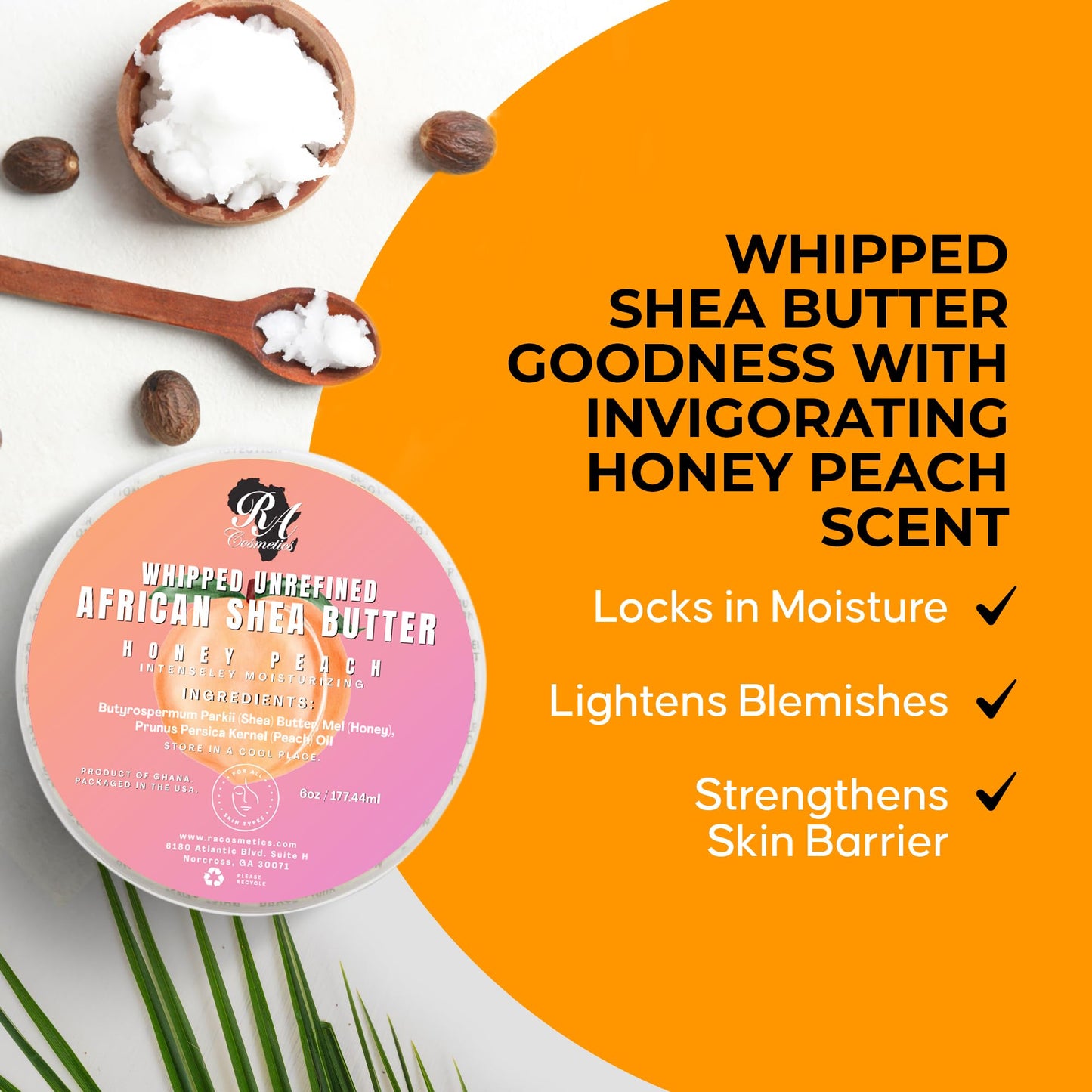 RA COSMETICS Whipped Shea Butter Honey Peach - 100% Pure and Natural African Shea Butter - Ultimate Handcrafted Moisturizer with Essential Vitamins Beauty & Personal Care RA COSMETICS