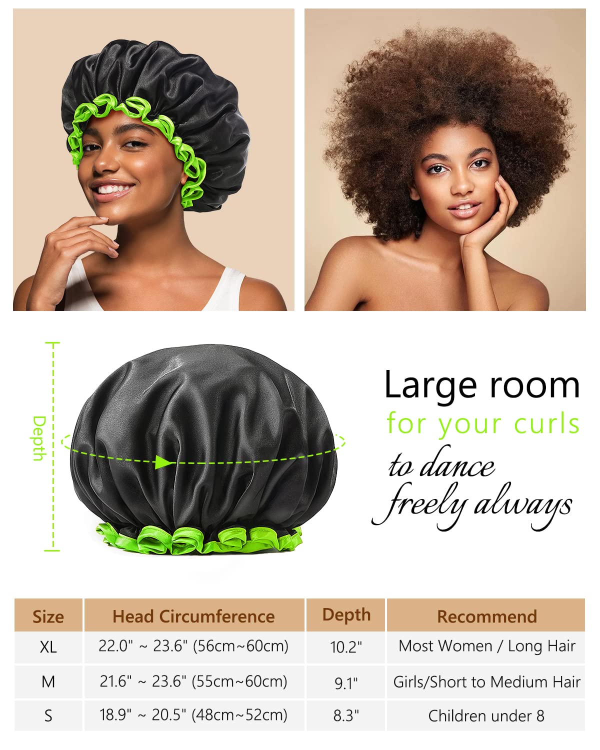 mikimini Black Shower Caps for Small Child 2 Packs, Double Layers Waterproof Bathing Hair Cap with Reusable Soft Comfortable PEVA Lining, Cute Beauty & Personal Care mikimini