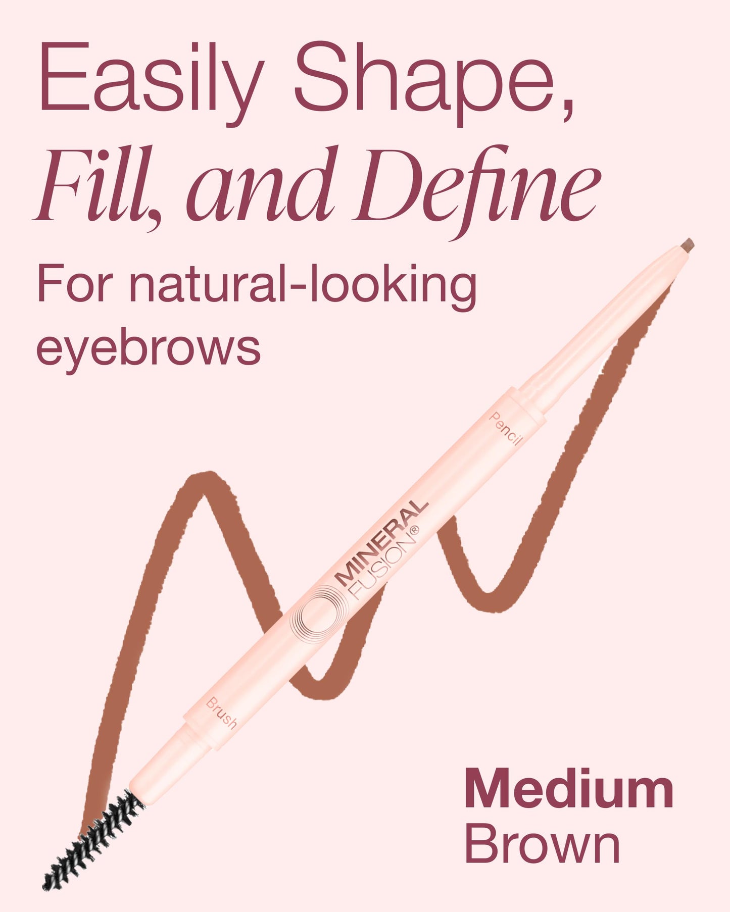 Mineral Fusion Retractable Brow Pencil (Medium Brown) - TZR 2025 Beauty Heroes Award Winner - Shape & Define Eyebrow with Blending Spoolie Brush… Beauty & Personal Care Mineral Fusion