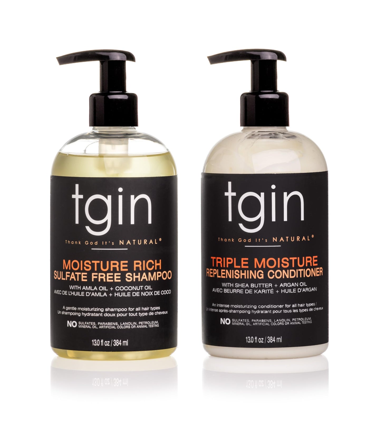 tgin Moisturizing Shampoo & Conditioner Duo for Curly, Coily and Wavy Hair, Sulfate Free, Moisturizes and Detangles Dry Hair, 13 oz (Set) Beauty & Personal Care Thank God It's Natural