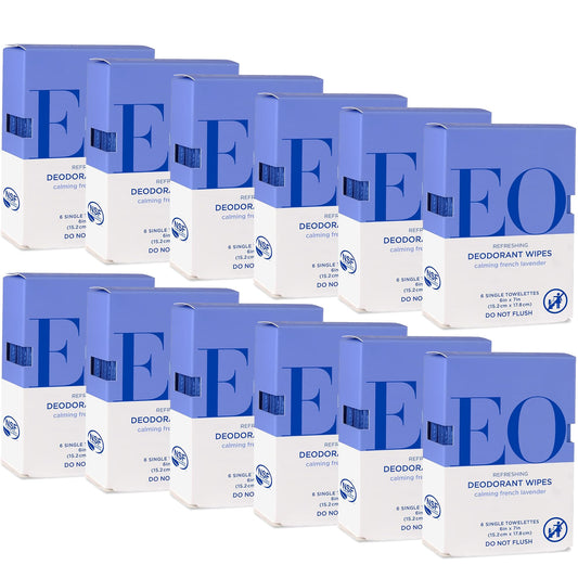 EO Deodorant Wipes, Travel size, 6 Individually Wrapped Wipes (Pack of 12), French Lavender, made with Essential Oils for Men and Women Beauty and Personal Care EO