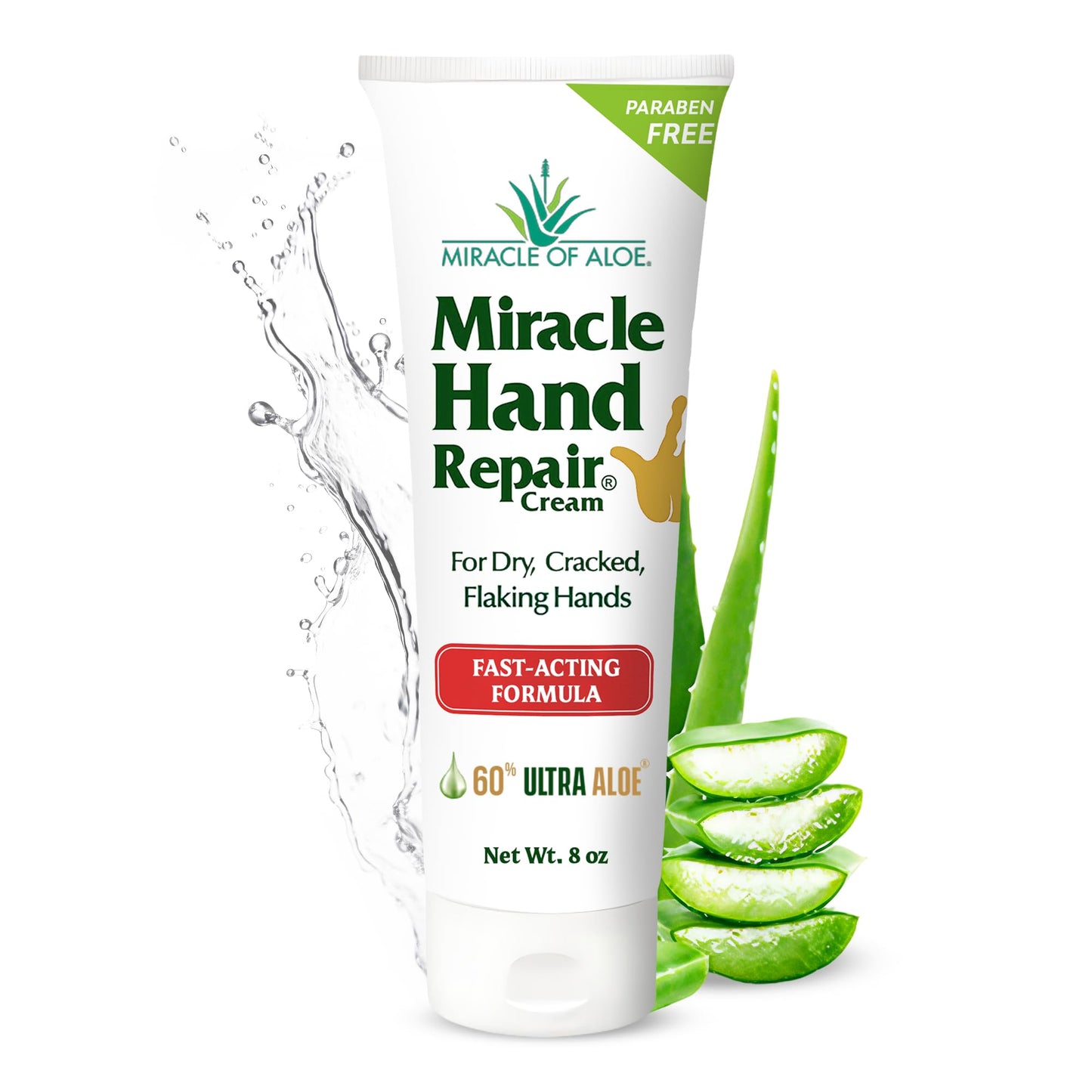 Miracle Hand Repair Cream for Dry Cracked Hands 8 oz Best Healing Hand Cream with 60% Aloe Vera - Non-Greasy Moisturizer for Working Hands - Fast Beauty & Personal Care Miracle of Aloe