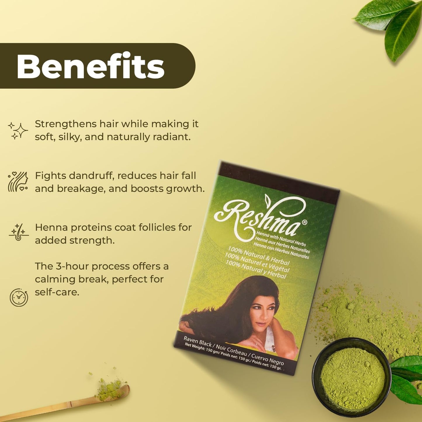 Reshma Beauty Ayurvedic Henna Hair Color Blend - Henna & Indigo with Herbal Extracts - Natural Deep Black/Raven Hair Color for Gray Blending - Heena Beauty & Personal Care Reshma Beauty