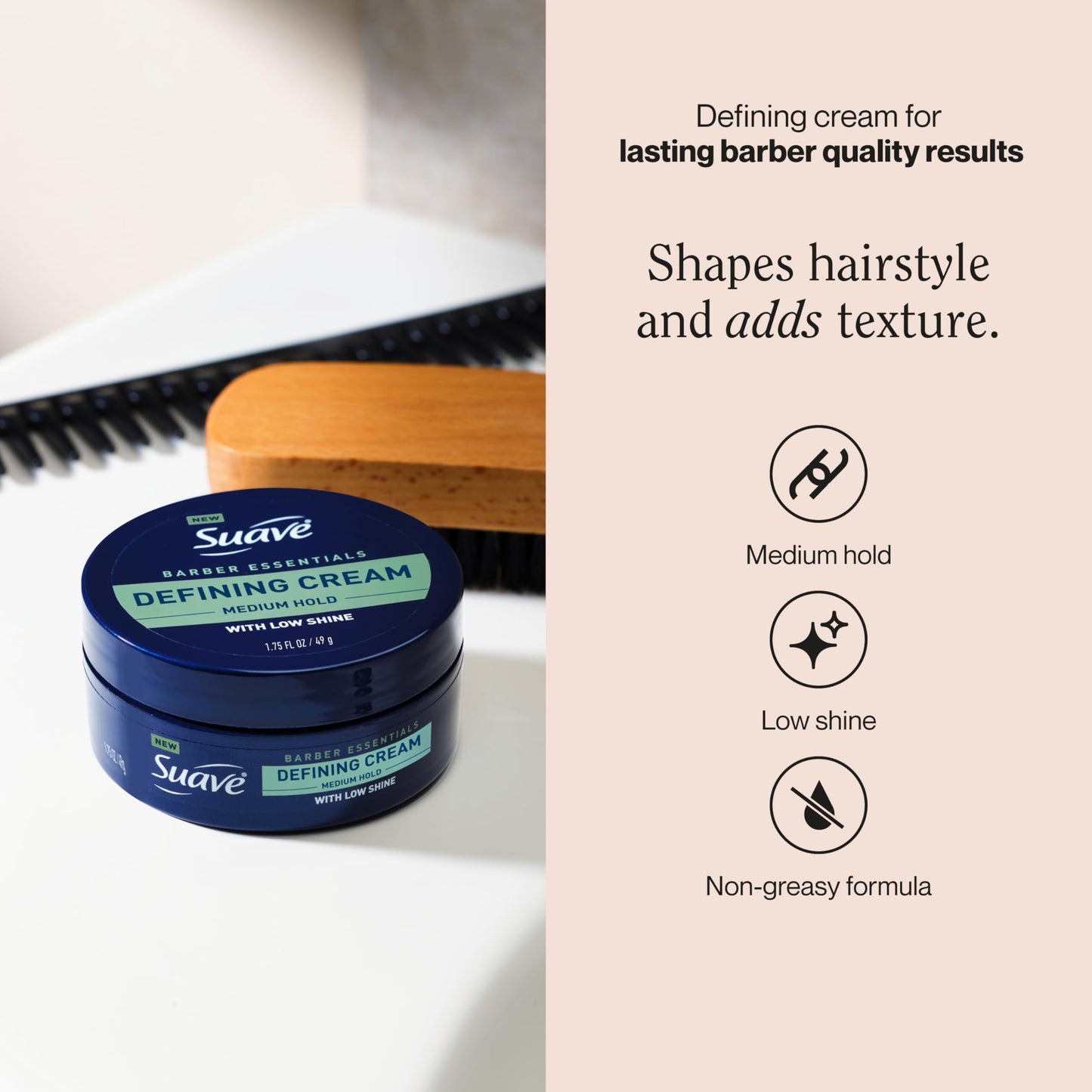 Suave Hair Cream Barber Essentials Defining Cream for Men, Medium Hold and Low Shine, Long-Lasting Barber Quality Results, 1.75 oz Beauty & Personal Care Suave