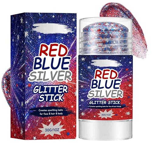 4th of July Glitter Stick,Face & Body Glitter Stick,Red Blue Silver Chunky Glitter Stick,Face Hair Body Glitter Makeup Stick for Party,Festival Beauty & Personal Care SLTCZHTZEP