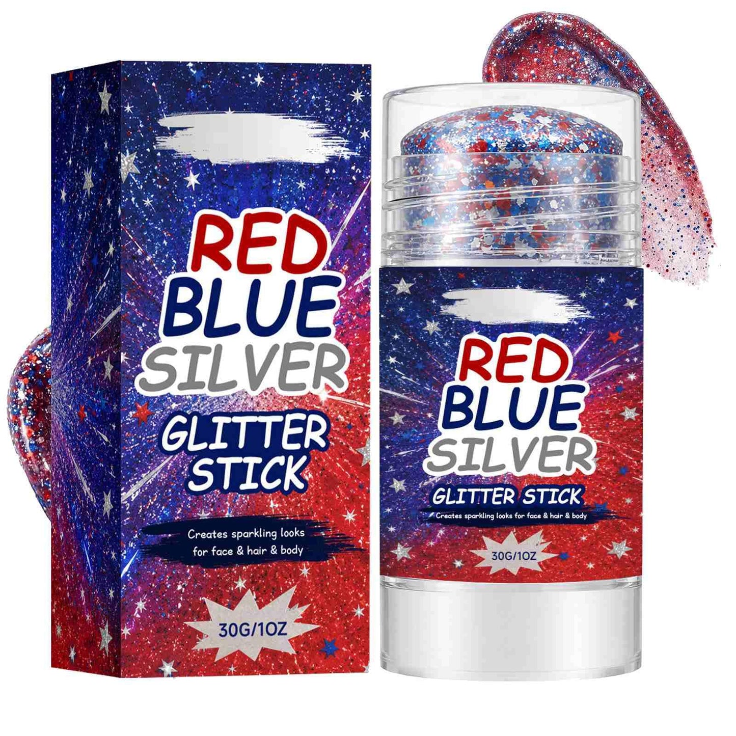 4th of July Glitter Stick,Face & Body Glitter Stick,Red Blue Silver Chunky Glitter Stick,Face Hair Body Glitter Makeup Stick for Party,Festival Beauty & Personal Care SLTCZHTZEP