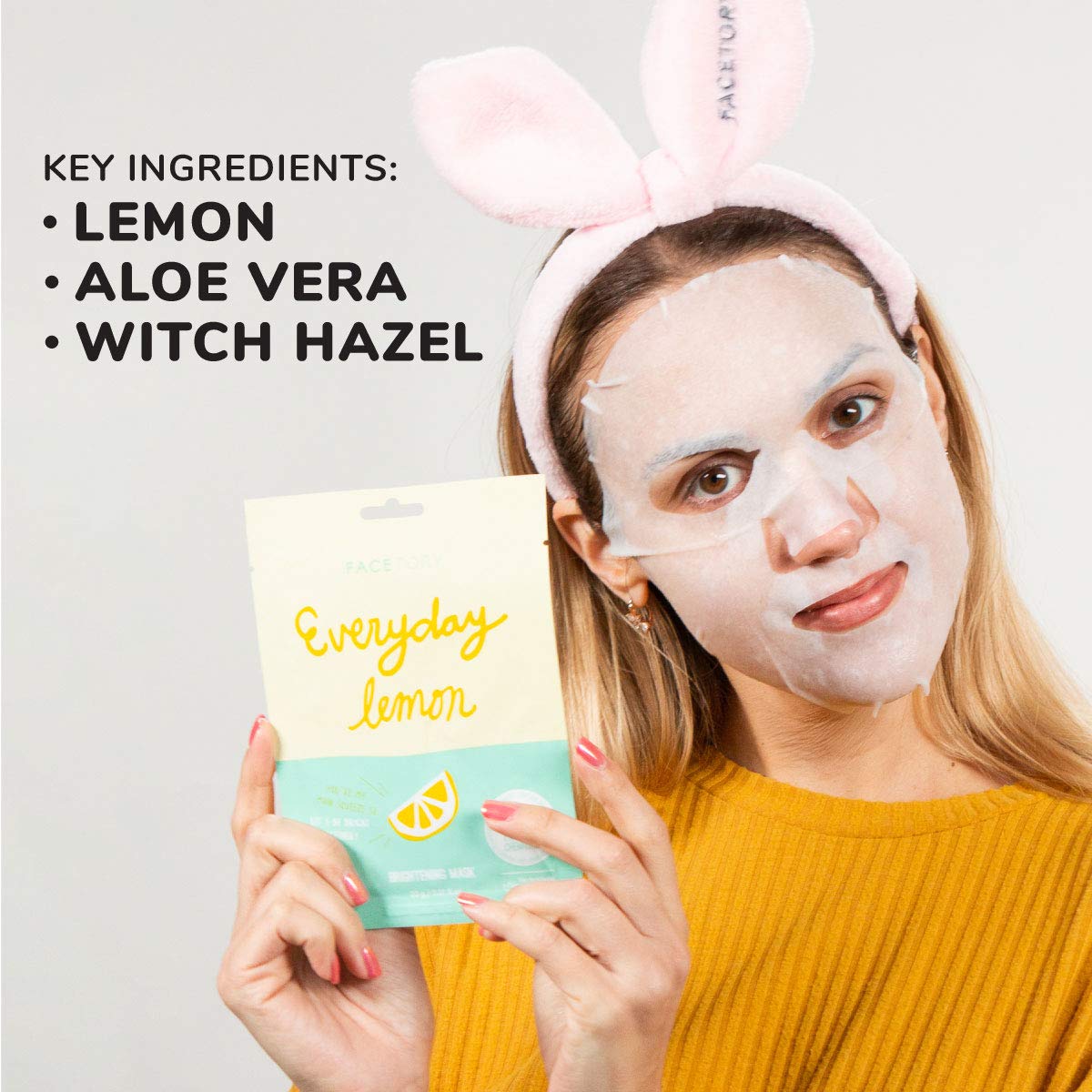 FACETORY K Beauty Face Mask Skin Care - Everyday LEMON Brightening Sheet Mask | Plant-Based with Lemon Extract (5 Pack) Beauty & Personal Care FACETORY