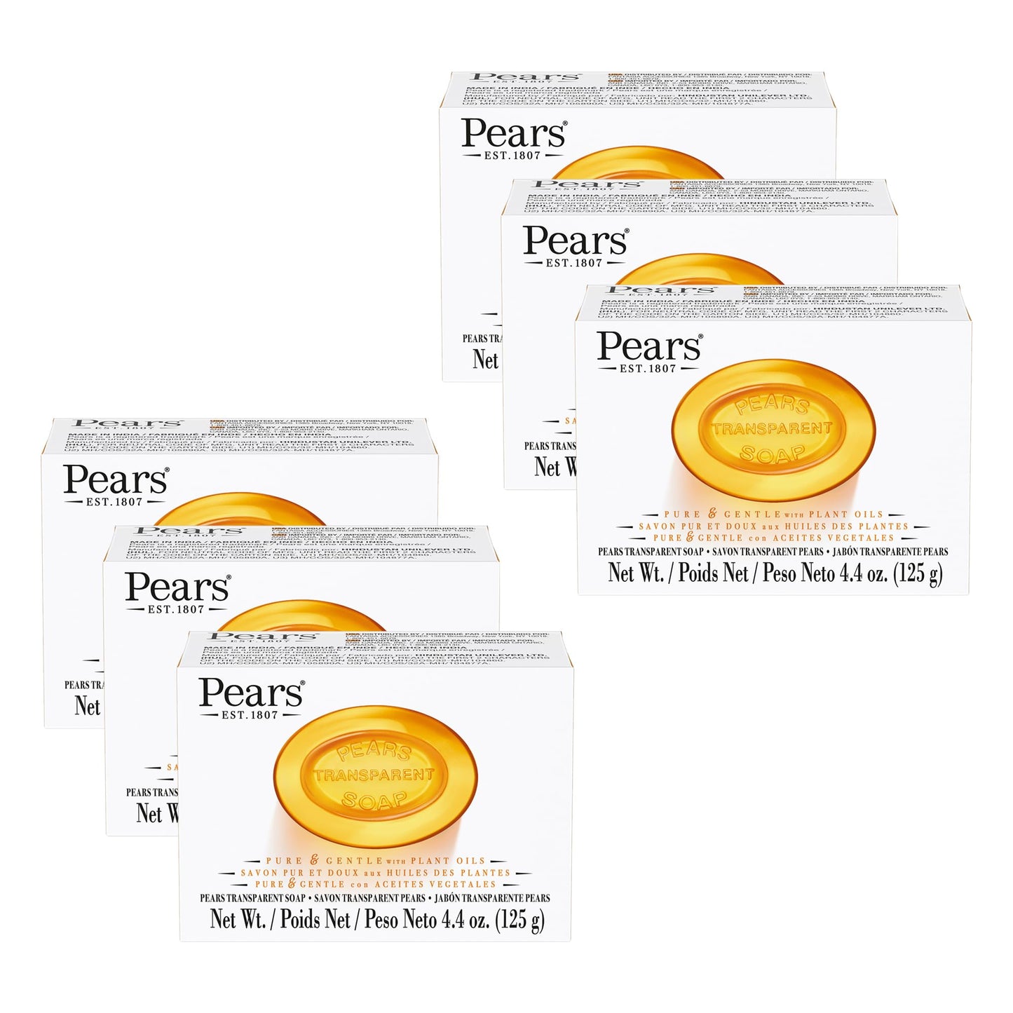 Pears Pure and Gentle with Glycerin and Naturals Oils - Transparent Soap Bar for Radiant Skin - Bar Soap for Women and Men - Amber - 6 pc Beauty & Personal Care Pears