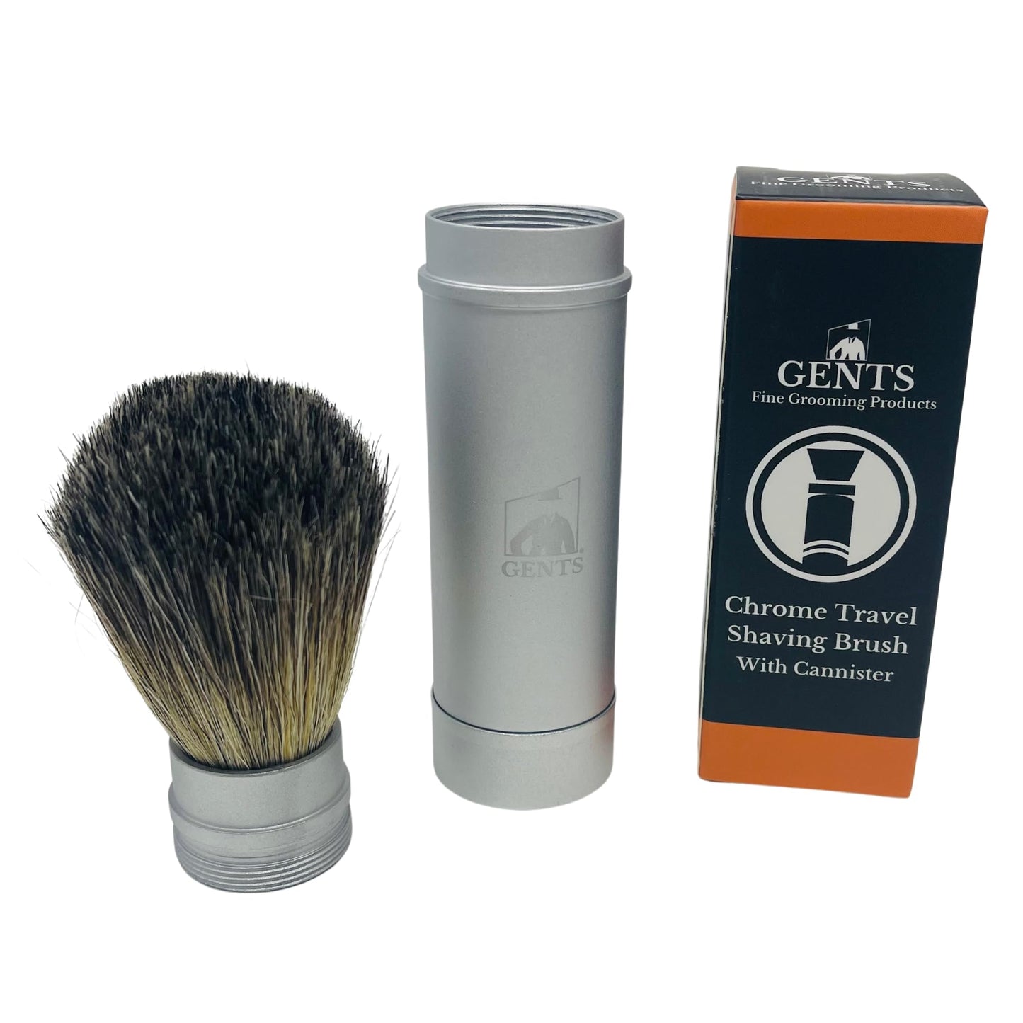 Gents Collapsible Badger Hair Shaving Brush for Men - Travel Retractable Wet Shave Brush with Silver Metal Handle, Portable Grooming Brush Beauty and Personal Care G.B.S