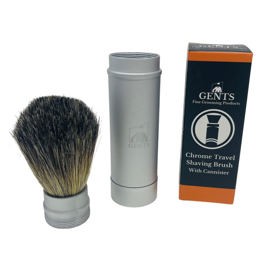 Gents Collapsible Badger Hair Shaving Brush for Men - Travel Retractable Wet Shave Brush with Silver Metal Handle, Portable Grooming Brush Beauty and Personal Care G.B.S