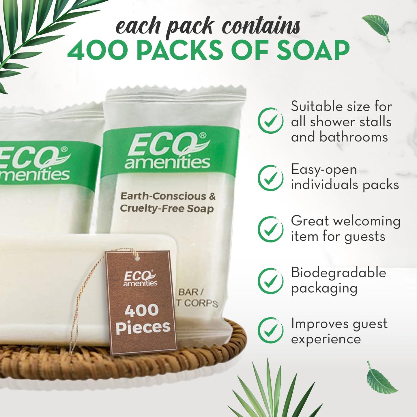 ECO Amenities Travel Size Bar Soap - 400 PACK, 0.5 oz Mini Soap Bars, Hotel Soap Bars, Travel Size Toiletries - Individually Wrapped Bulk Soap Bar Beauty & Personal Care ECO amenities