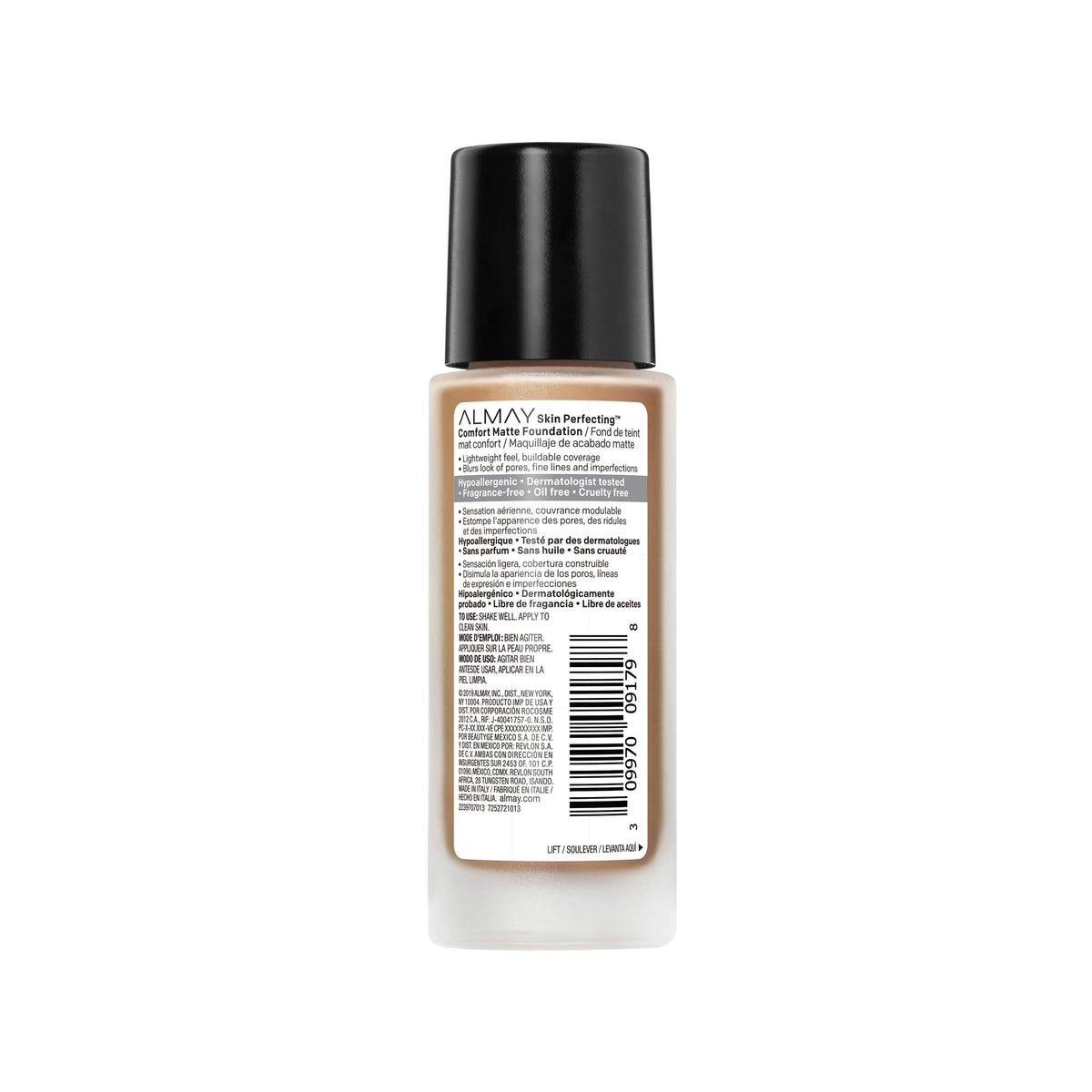 Almay Skin Perfecting Comfort Matte Foundation Liquid Makeup, Hypoallergenic, Cruelty- & Fragrance-Free, Dermatologist-Tested, 220 Warm Cashew, 1 fl