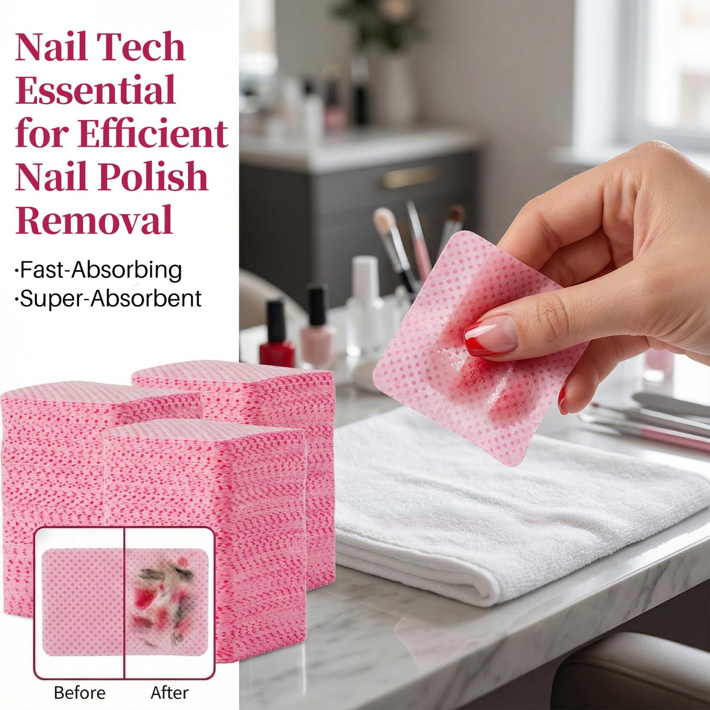 MAQIHAN 1200 Lint Free Nail Wipes - Pink Acetone Nail Polish Remover Wipes Lint Free Nail Wipes Pads Gel Nails No Lint Nail Glue Wipes Eyelash Beauty and Personal Care MAQIHAN