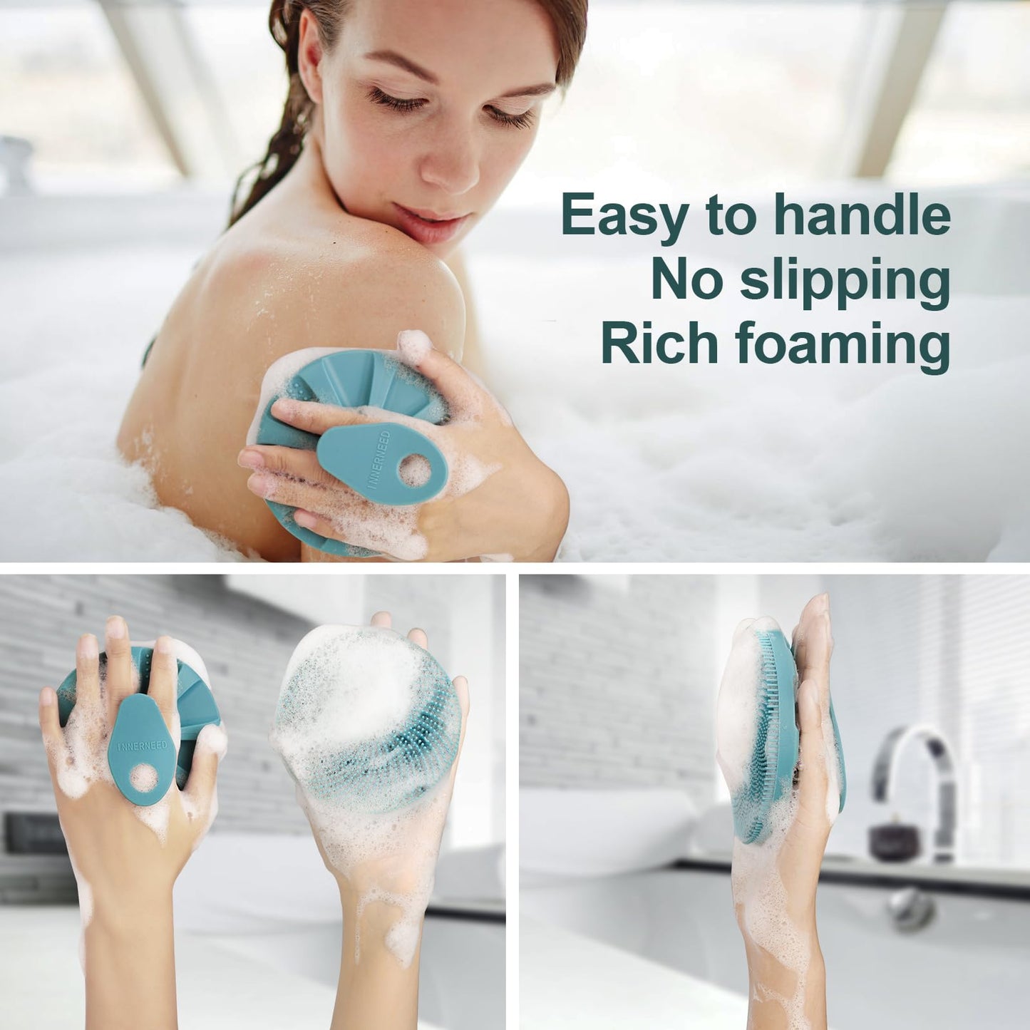 INNERNEED® More Hygienic Silicone Body Scrubber Exfoliating & Massaging Shower Brush, Bathing Tool, for All Skin Types, Lathers Well, Longer Service Beauty & Personal Care INNERNEED
