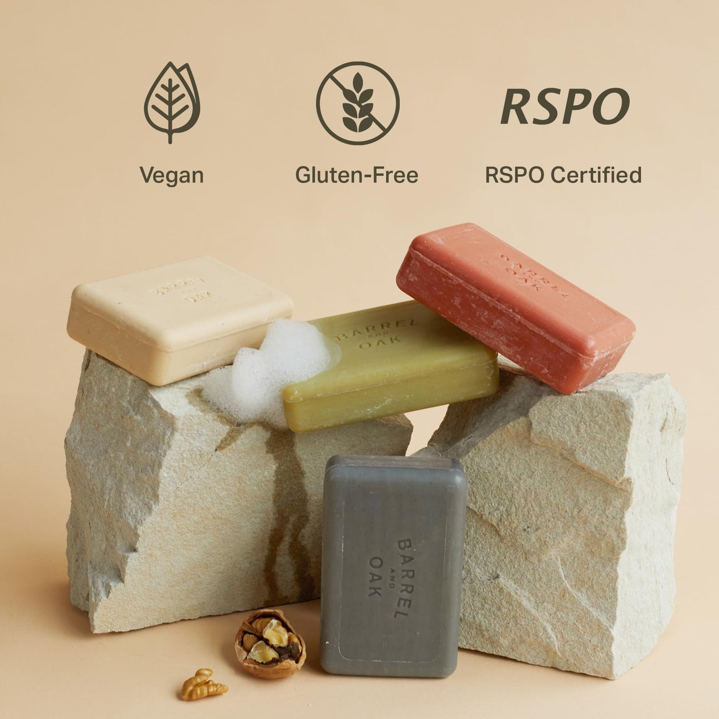 Barrel & Oak Exfoliating Bar Soap for Men, Kaolin Clay with Red Clay, Walnut Shell Powder, Olive Stone, and Essential Oils, Long-Lasting Bar Soap Beauty & Personal Care Barrel & Oak