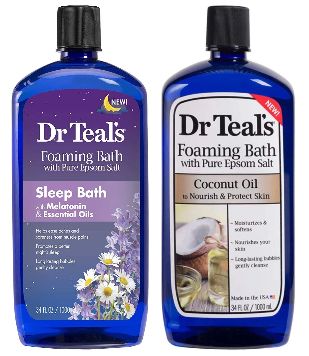 Dr Teal's Foaming Bath Variety Gift Set (2 Pack, 34oz Ea) - Melatonin Sleep Bath, Nourish & Protect with Coconut Oil - Essential Oils Blended Beauty and Personal Care Dr Teal's