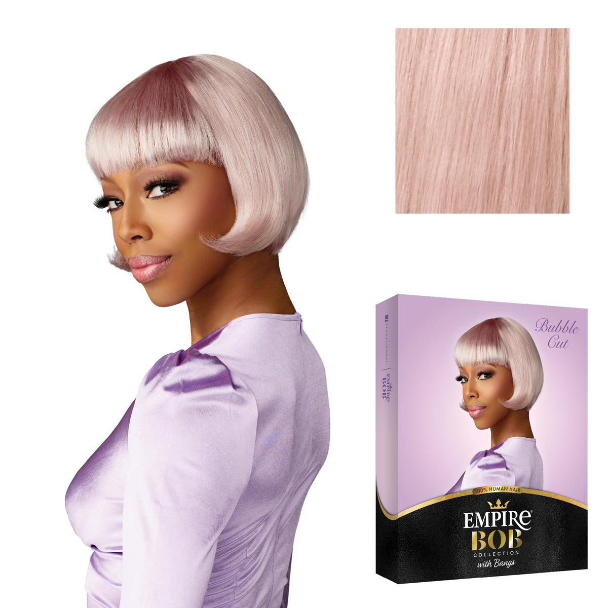 Sensationnel Empire Bob Humanhair Wig-Bubble Cut, SMOKYLAVENDER