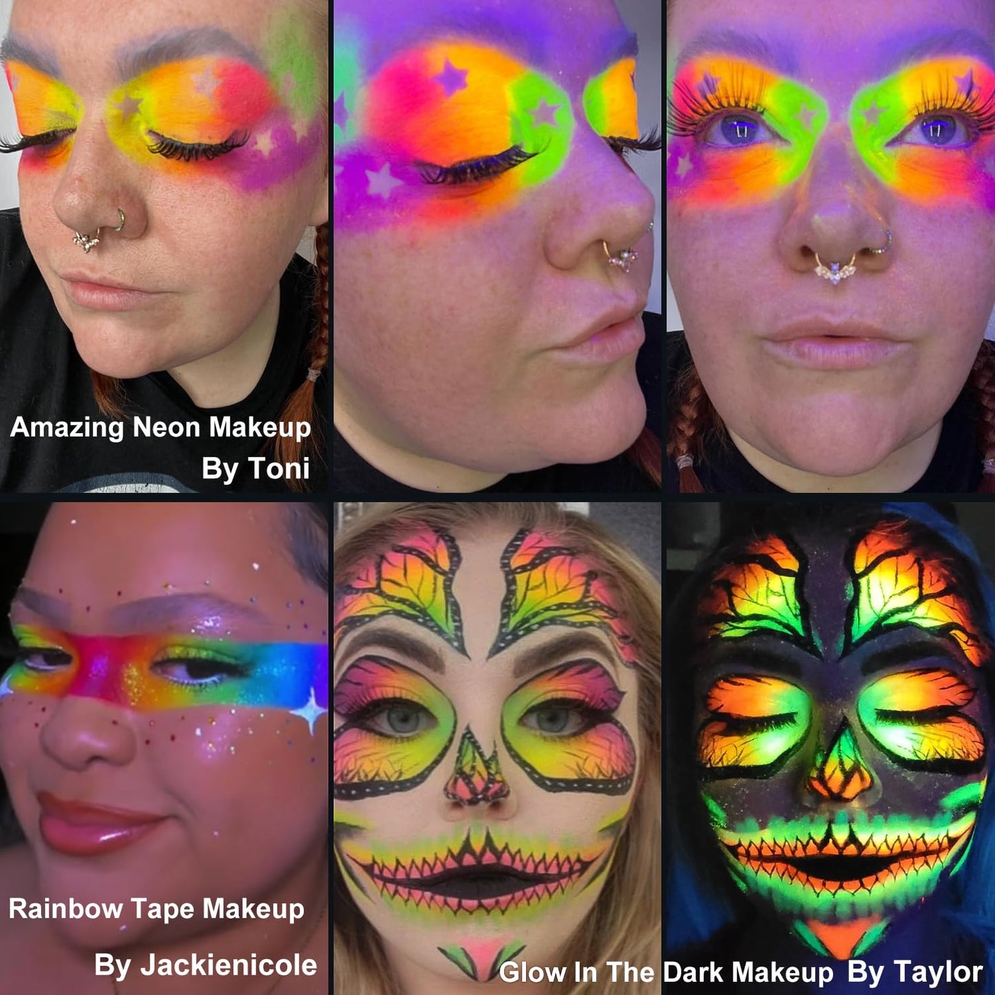 Afflano Neon Makeup Palette Eyeshadow, Glow in the Dark Colorful Eyeshadow Palette Highly Pigmented, Neon Party UV Blacklight Eye Shadow Pallet, Red Beauty & Personal Care Afflano