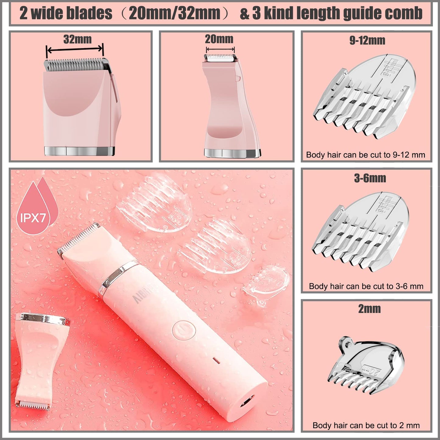 AIBRIT PRO Electric Bikini Trimmer for Women - 2 in 1 Electric Lady Pubic Hair Groomer Painless Hair Removal Razor Body Shaver, Portable Ladies Shaver Beauty and Personal Care AIBRIT PRO