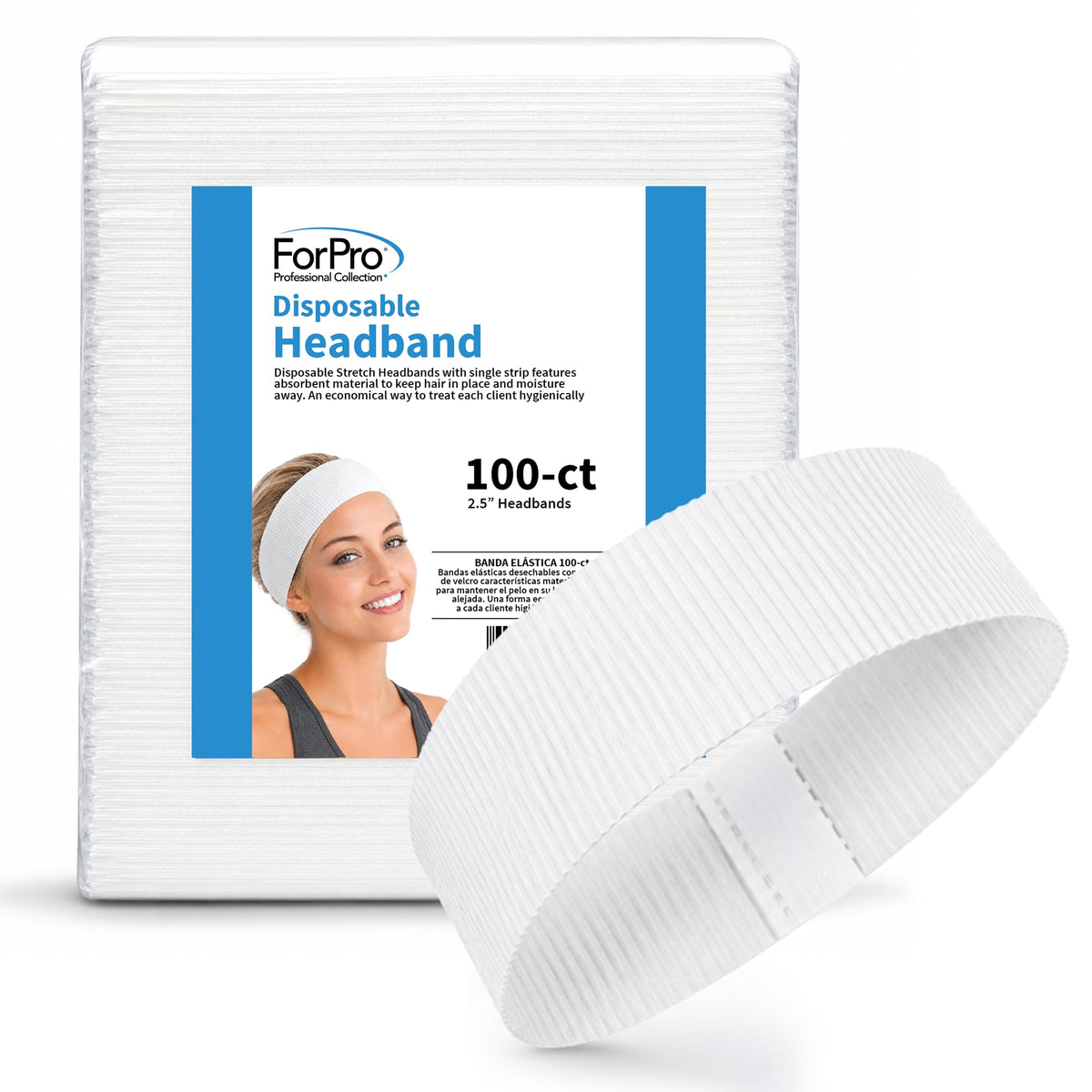 ForPro Disposable Headbands, 100ct, 2.5" Adjustable Hair Band, White