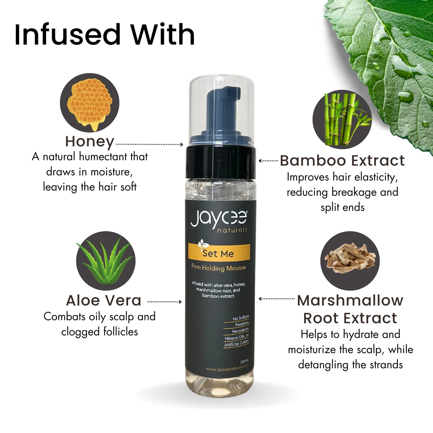 Jaycee Naturals Set Me Firm Holding Mousse with Honey, Marshmallow Root Extract, Bamboo Extract, and Aloe Vera Juice to Moisturize, Soften, Strengthen Beauty & Personal Care Jaycee Naturals