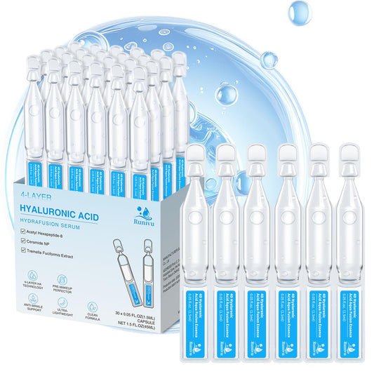 Burgift Hyaluronic Acid Serum for Face, 3% 4D Deep Hydrating Facial Ampoules in 30 Single-Use Vials, Plumping Moisturizer & Pre-Makeup Prep Beauty & Personal Care BurGift