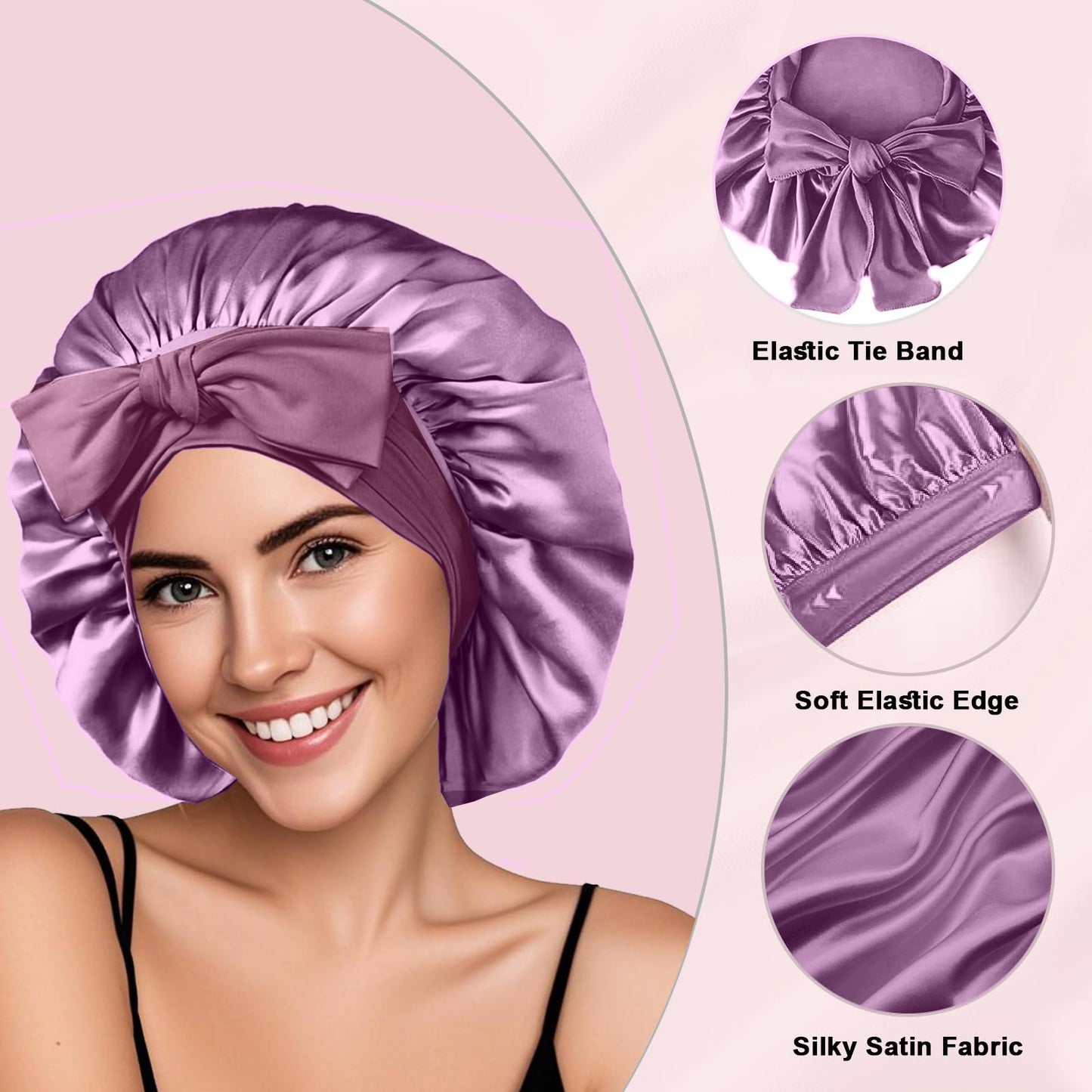 2Pcs Silk Hair Satin Bonnet for Sleeping Women,Large Satin Sleep Bonnets for Women with Elastic Tie Band Silk Hair Wrap with Ajustable Straps,Night Beauty and Personal Care FIRSTPELLA