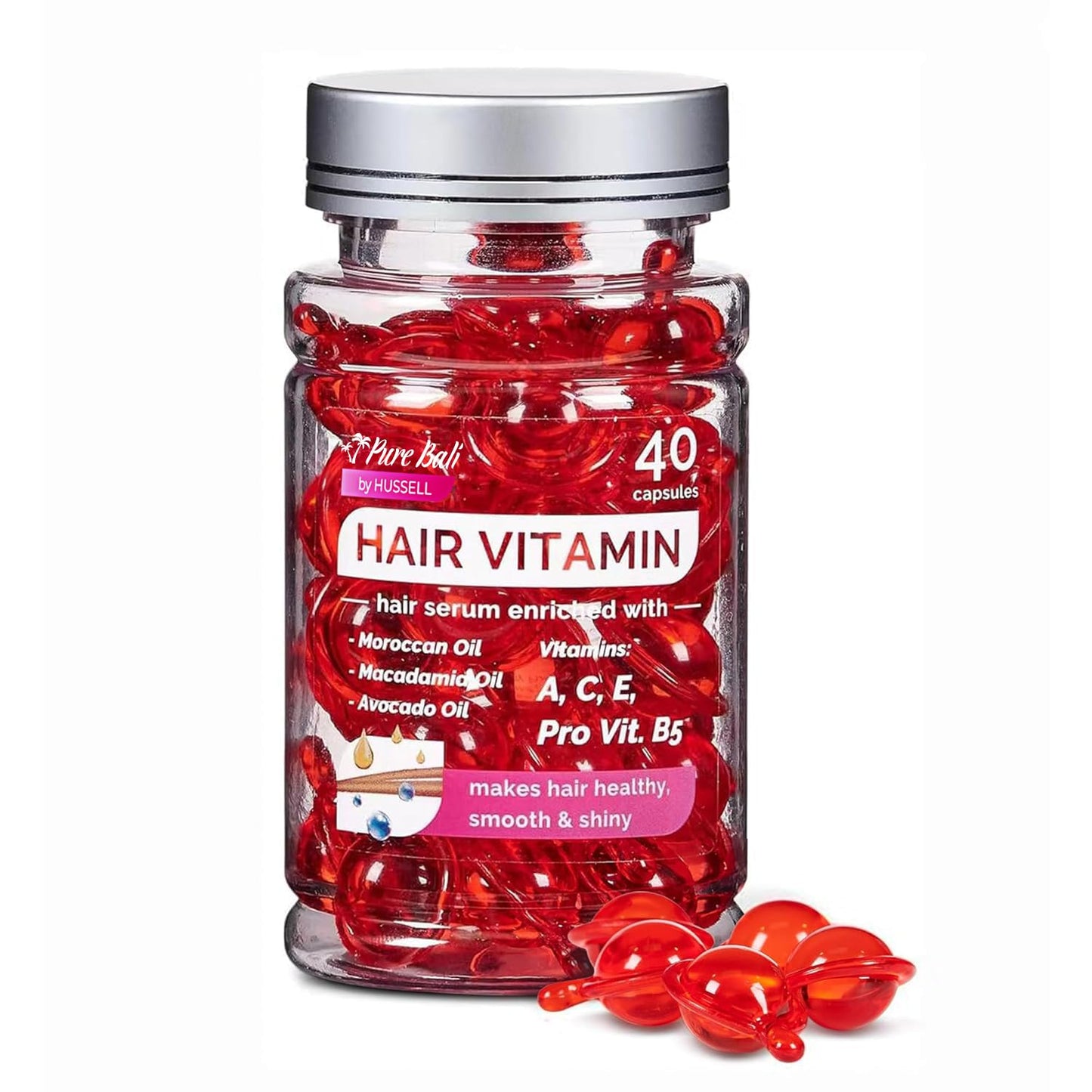 Hair Oil Capsules - Hair Vitamins A, E, & Pro B5 - Serum Enriched with Argan Oil, Macadamia, Avocado Oils & Moroccan Oil for All Hair Types Frizzy Beauty and Personal Care Bali Secret