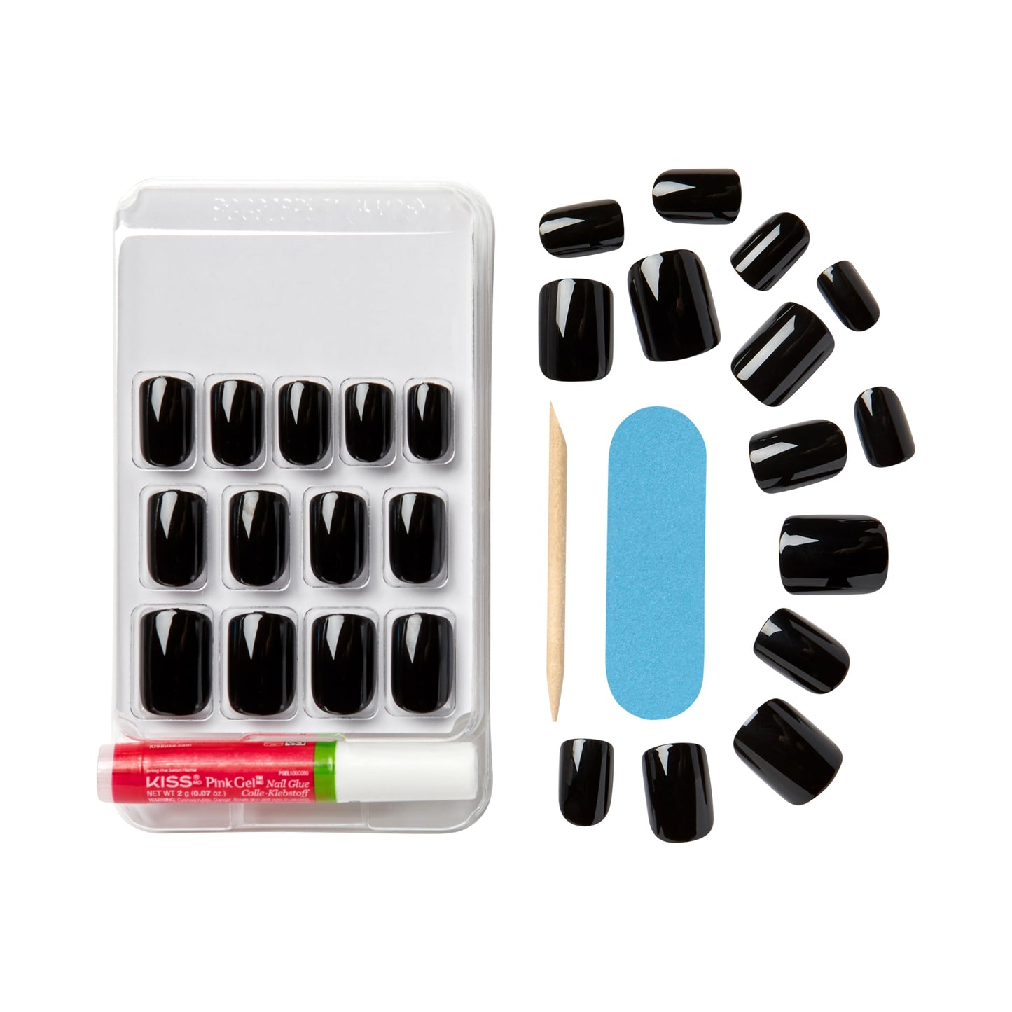 KISS Gel Fantasy Press On Nails, Nail glue included, 'Aim High', Black, Short Size, Squoval Shape, Includes 28 Nails, 2g Glue, 1 Manicure Stick, 1 Beauty & Personal Care KISS