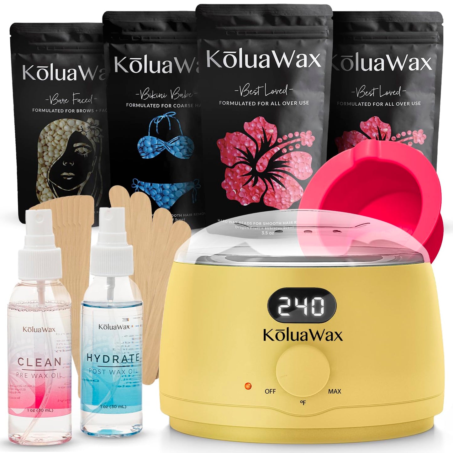 KoluaWax Premium Waxing Kit for Women - Beginner Friendly - Complete Wax Kit that includes 14oz of Wax Beads, Applicator, Pre and Post Care, Suitable Beauty and Personal Care KoluaWax