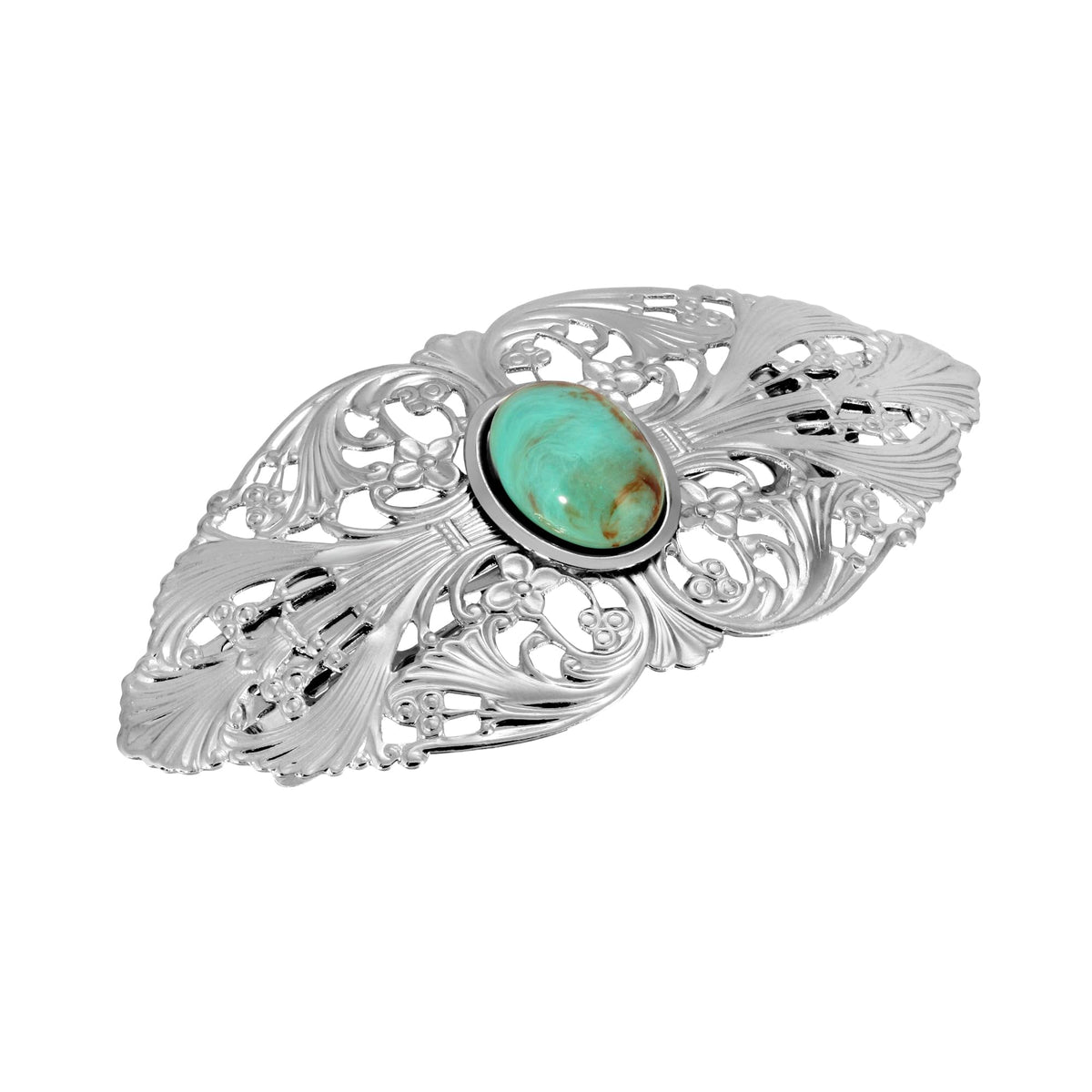 1928 Jewelry Oval Turquoise Color Oval Stone Large 3.39 Inch Hair Barrette Clip For Women, (1 Pcs)
