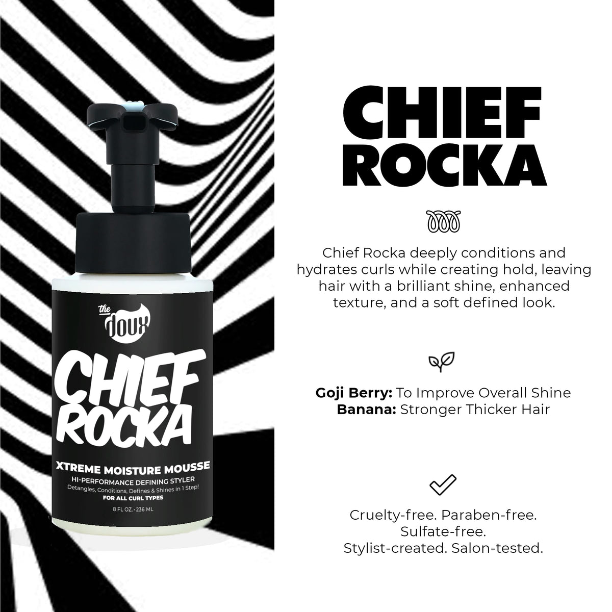 Chief Rocka Xtreme Moisture Mousse for Curly Hair - Curl Defining Hair Mousse for Women with Lasting Hold, Frizz Control & Shine - Styling Foam Beauty & Personal Care The Doux
