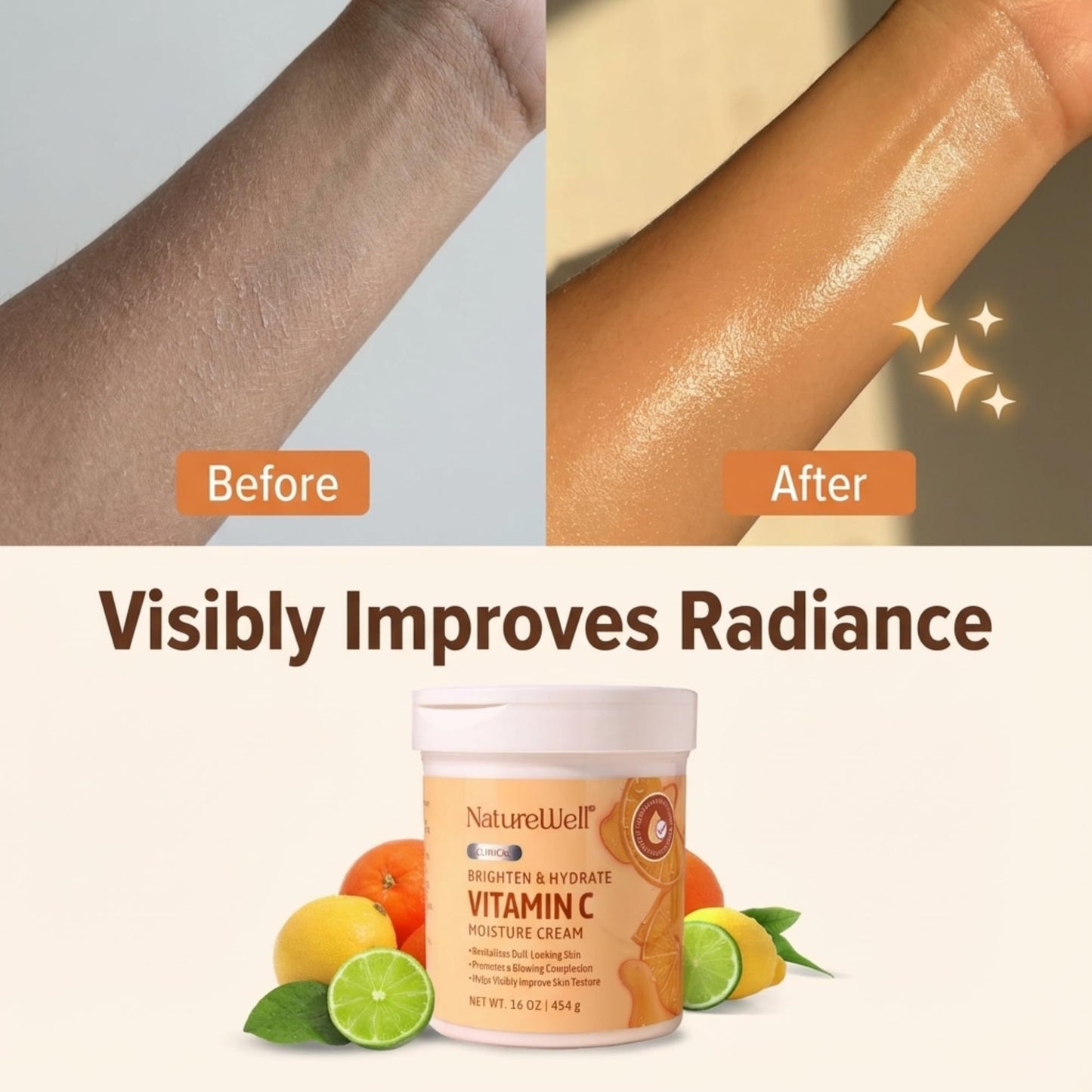 NATURE WELL Vitamin C Brightening Moisturizer Cream - Hydrating Face & Body Lotion with Coconut Oil, Helps Improve Uneven Skin Tone & Dark Spots Beauty & Personal Care NATURE WELL